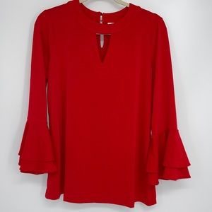 CHARTER CLUB RAVISHING RED BELL SLEEVE TOP MEDIUM
